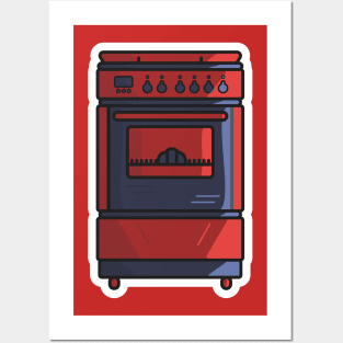 Domestic Gas Stove Oven Sticker vector illustration. Restaurant Kitchen appliance element icon concept. Electric oven sticker design logo icon with shadow. Posters and Art